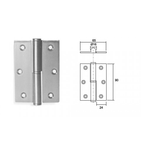 BISAGRA VARIETY N9065 CANTO CUADRADO SIN REMATE 90X65MM