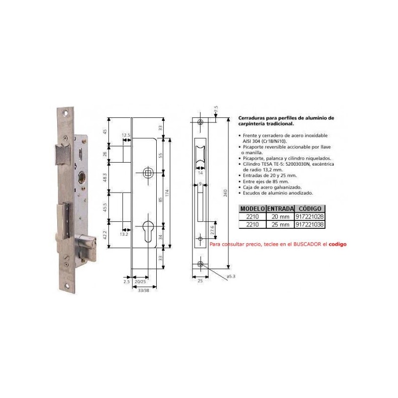 CERRADURA TESA METALICA 221028SSI E/20