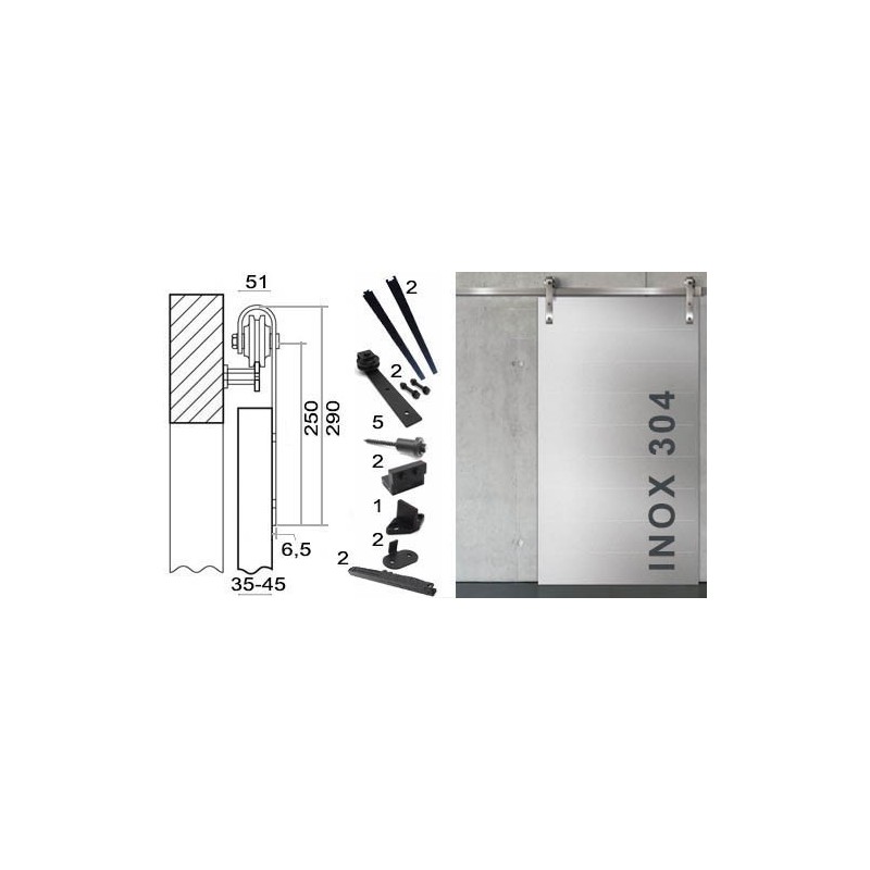 KIT CORREDERA N05 INOX C/AMORTIGUA 1H 2M