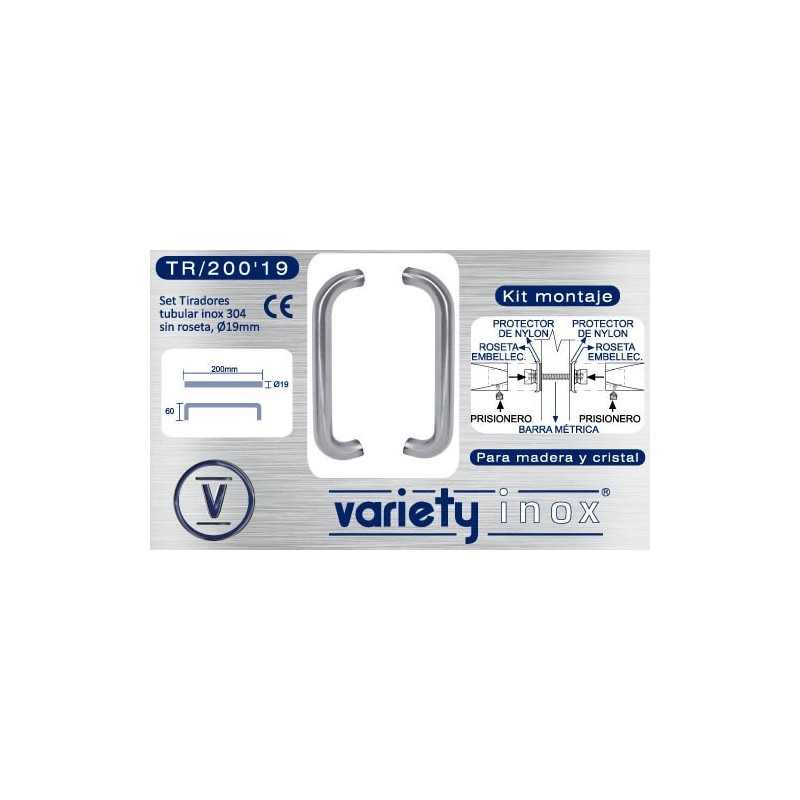 MANILLON VARIETY TUBULAR SIN ROSETA RECTO 200MM JUEGO DE 2 INOX