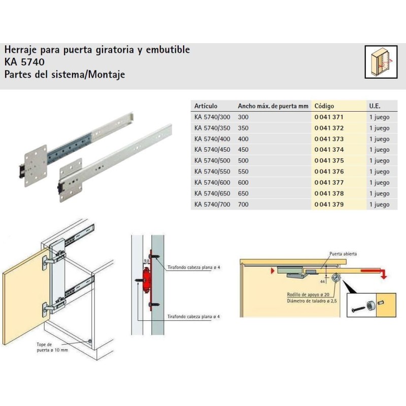 HERRAJE PUERTA GIRATORIA ESCAMOTEABLE HETTICH KA 5740