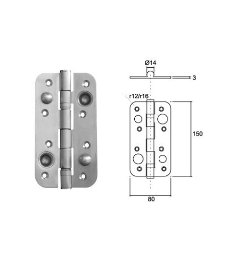 BISAGRA SEGURIDAD VARIETY N105 R12 SIN REMATE CON RODAMIENTO INOX