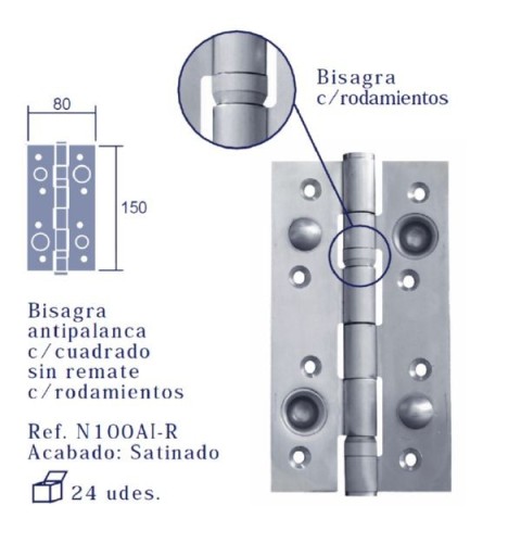 BISAGRA SEGURIDAD VARIETY N100 CC SIN REMATE CON RODAMIENTOS INOX