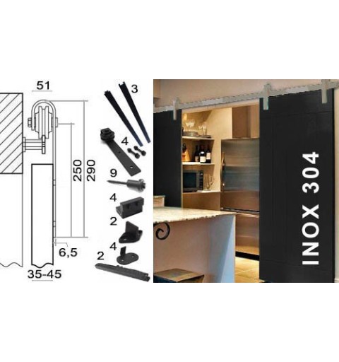 KIT CORREDERA N05 INOX C/AMORTIGUA 2H 3M