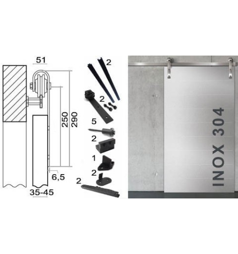 KIT CORREDERA N05 INOX C/AMORTIGUA 1H 2M