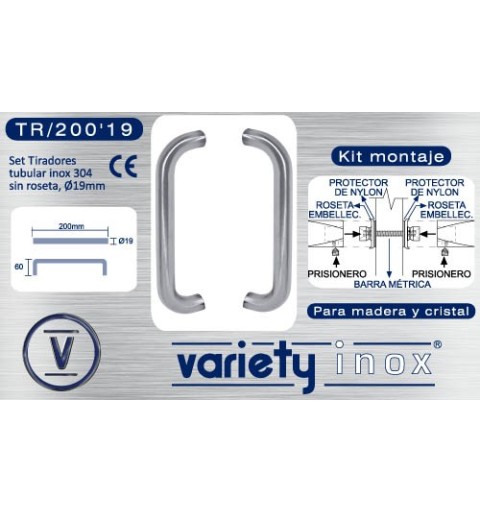 MANILLON VARIETY TUBULAR SIN ROSETA RECTO 200MM JUEGO DE 2 INOX