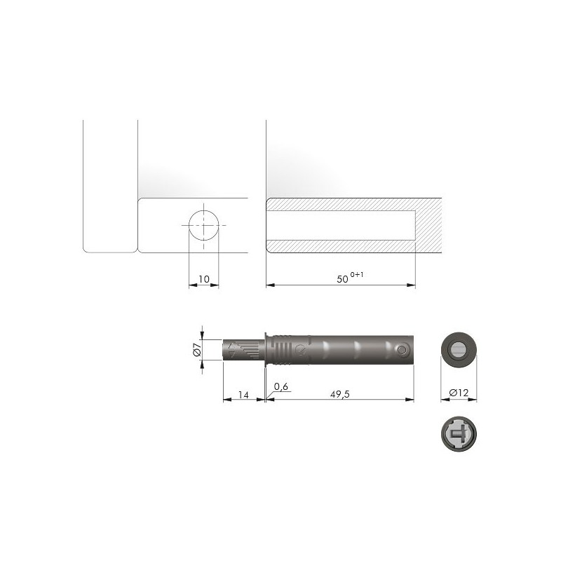 PULSADOR ITALIANA FERRAMENTA EMBUTIDO CORTO MAGNETICO GRIS