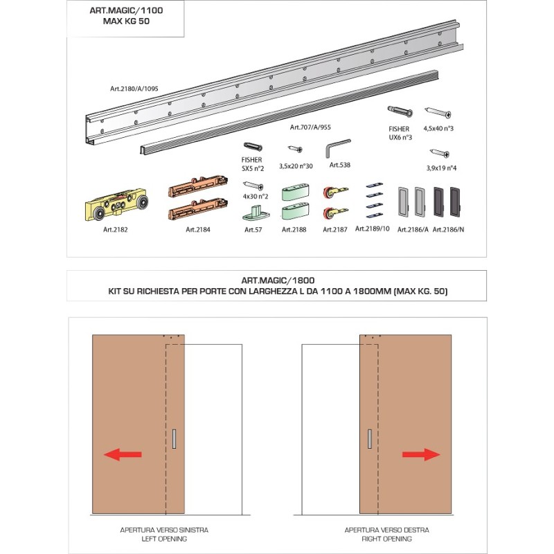 KIT MAGIC 2 PUERTA DE PASO 1800 MM 80KG