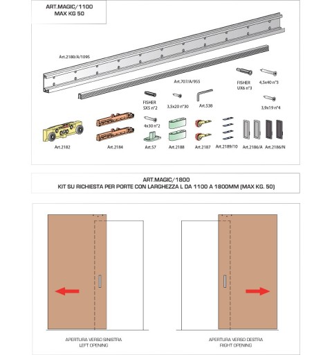 KIT MAGIC 2 PUERTA DE PASO 1800 MM 80KG