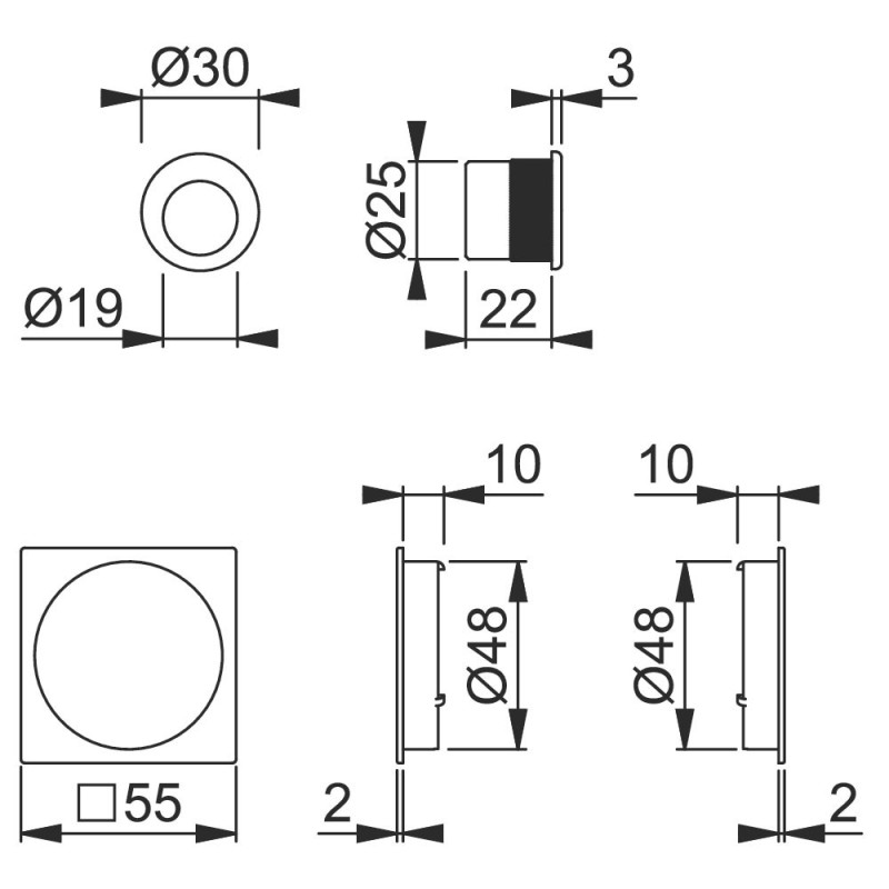 KIT DE CORREDERA HOPPE CON ROSETA CUADRADA ALUMINIO CROMO SATINADO SIN CONDENA