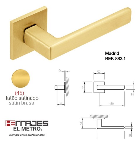 MANIVELA TUPAI MADRID CON ROSETA CUADRADA LATON SATINADO