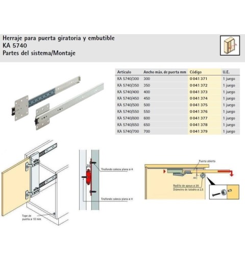 HERRAJE PUERTA GIRATORIA ESCAMOTEABLE HETTICH KA 5740