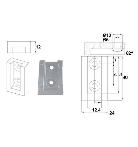 SOPORTE TUBO RECTANGULAR LATERAL UD