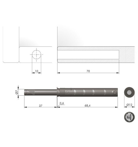 PULSADOR ITALIANA FERRAMENTA EMBUTIDO MAGNETICO LARGO